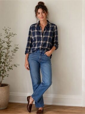 Madewell blue and cream checkered shirt size M
